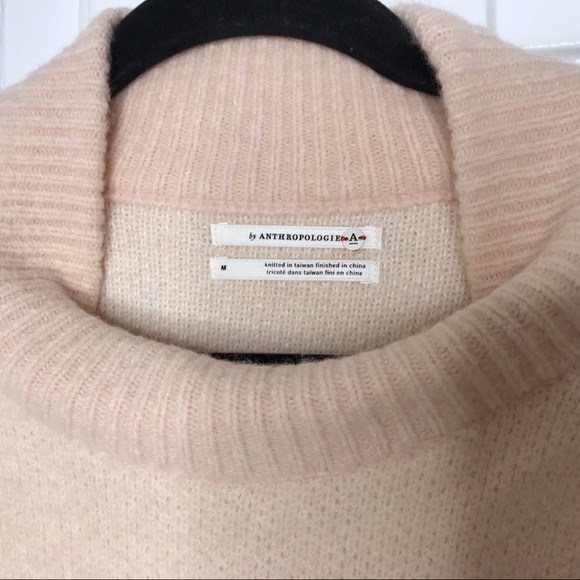 ANTHROPOLOGIE Pale pink peach llama Pom Pom sweater medium - Picture 7 of 10